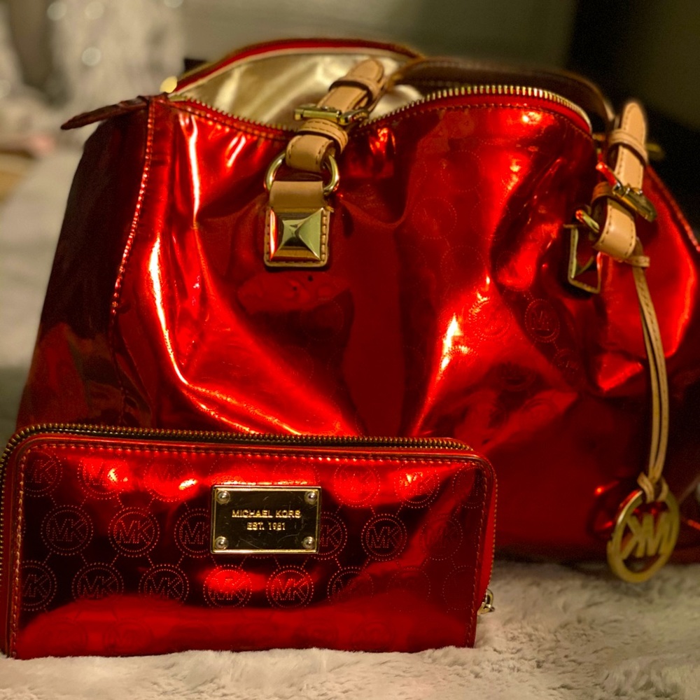 Michael Kors red metallic bag